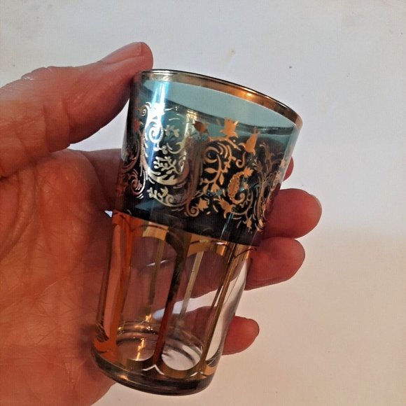 2 Moroccan Tea Glasses Missary Paris Green and Gold Juice Paisley - Picture 9 of 12